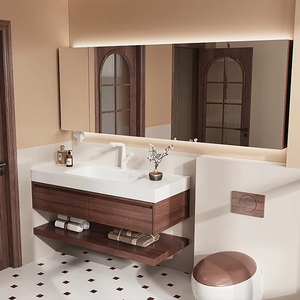 Modern Double Layer <strong>Bathroom</strong> <strong>Vanity</strong> with LED Mirror Ceramic Basin Storage for Hotel Use - Product Image 2