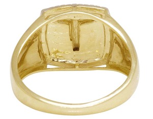 Bague pour homme au design religieux, fabriquée en or jaune 10 carats, sertie de diamants de laboratoire, bijou de mode hip-hop parfait pour un mariage - Product Image 4