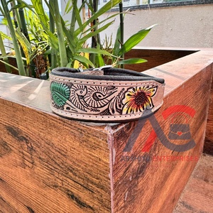 New Handmade Carved Leather Dog Collar Floral Training <b>Padded</b> Puppy Collar High Quality Genuine Leather Comfortable Dog Collars - Product Image 1