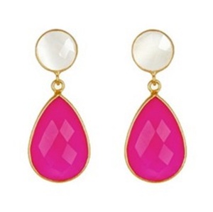 หินโมราสีแดงม่วงและต่างหูทรงกลม,พลอยโมราสีเงิน925สเตอร์ลิง - Product Image 1