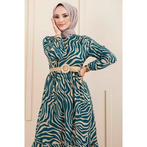 Robe Hijab Ceinturée en Paille Motif Zèbre - Product Image 1