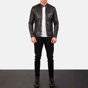 Chaqueta de Cuero Personalizada al por Mayor para Motocicleta, Cuello Alto, Invierno, Bordada, Transpirable, 380 GSM, Estilo Urbano para Hombre, OEM - Product Image 2