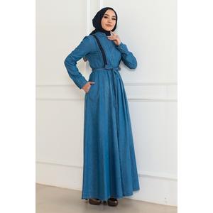 Robe en jean boutonnée de style décontracté bleu clair 6142 - Product Image 3