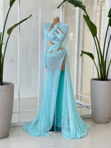 LM A653 Abito Lungo Stile Dolce con Spalle Scoperte, Manica Singola, Dettagli in Pizzo e Paillettes, Motivo <span class=keywords><strong>Leopardato</strong></span> con Lettere, Lunghezza Midi - Product Image 2