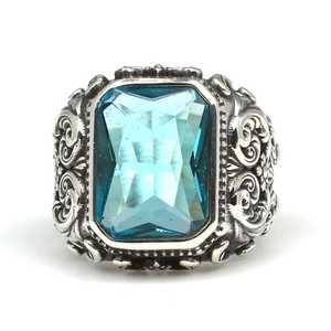 925 Sterling <b>Silver</b> Rectangular Men's <b>Ring</b> Blue Aquamarine <b>Emerald</b> Cut Turquoise IGI Certified Fine Jewelry for Everyday Wear - Product Image 5