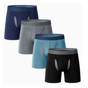 Calzoncillos bóxer de algodón de talla grande para hombre con logotipo personalizado con cintura suave, ajuste cómodo, ropa interior básica transpirable de Color sólido para hombre - Product Image 2