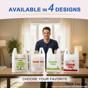 Bolsa blanca de camiseta con mensaje de agradecimiento, bolsa de compras reutilizable y desechable para supermercado - Product Image 5