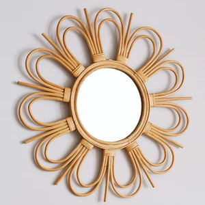 Tendance chaude fleur décoration murale miroir en rotin pour décoration murale couleur naturelle pour décoration murale dans la salle de bain salon maison hôtels - Product Image 1
