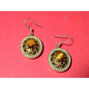 Pendiente de ojo de tigre de Plata de Ley 925 con cabujón de oro rosa Artículo de regalo de joyería para mujer - Product Image 2