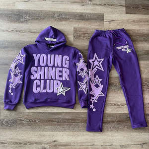 El mejor conjunto de chándal apilado con estampado personalizado Puff transpirable 80% Algodón 15% poliéster 5% Spandex niños chándal acampanado - Product Image 4