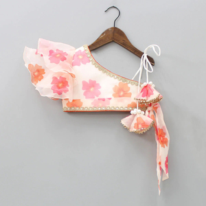 Lehenga Choli de Lujo Shoryam, Diseño Floral Rosa, Organza, Largo hasta el Suelo, Elástico, para Niñas |   Ropa de Fiesta de Diseño Contemporáneo - Product Image 3