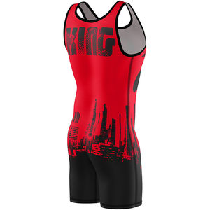 Combinaison de lutte personnalisée rouge et noire avec motif urbain, respirante, vêtements de sport athlétiques pour hommes et enfants, entraînement et compétition - Product Image 2