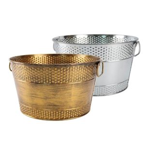 Antique Gold Metal <b>Ice</b> <b>Bucket</b> for Parties <b>Beverage</b> <b>Tub</b> With Handle Oval Shape Drink Chiller For Party Bar Home Tabletop - Product Image 2