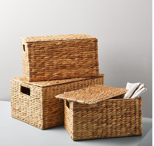 Cesta de jacinto de agua tejida natural, contenedor de almacenamiento rectangular con asas, para el hogar Decoración rústica, disponible a precios al por mayor. - Product Image 2