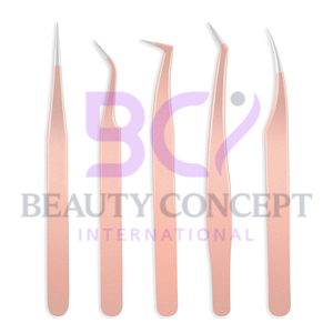 Rose Gold Eyelash Extension Tweezers Set 5 Pcs for Personal Care Use Slanted Pointed Grafted Tweezers - Product Image 6
