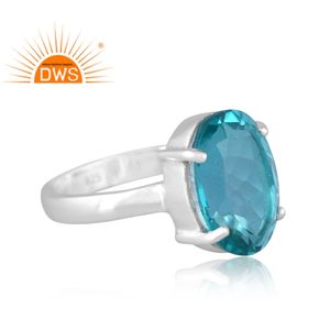 Meilleure qualité de double en argent sterling fin Santamaria Aquamarine Quartz Gemstone Bague empilable Fabricant de bijoux personnalisé - Product Image 3
