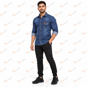 Chemises en jean vintage pour hommes Tiierwear 100 % coton, écologiques, respirantes, personnalisables, bleu, OEM, marque privée, décontractées, boutonnées - Product Image 2