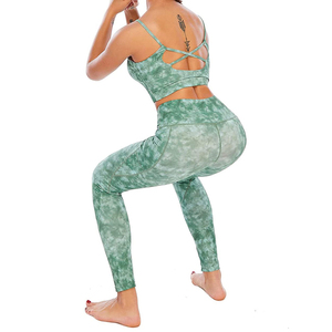 Comfortable Solid Front Women's Yoga Set 2-Piece Leggings <b>Bra</b> Activewear Spandex/Polyester Elastic Waist Customized Design OEM - Product Image 5