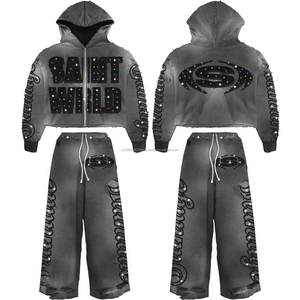 ชุดเซ็ตสเวตแพนท์และฮู้ดดี้ทรงโอเวอร์ไซส์ ผ้าหนา สไตล์สตรีทแวร์ พิมพ์ลายเอง ล้างสีแบบแอซิดวอช ซิปหน้า สำหรับผู้ชาย - Product Image 2