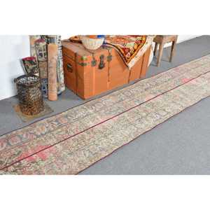 พรมขนาด 2.3x12.8 ฟุต, พรมวินเทจ, พรมลายพรางสีแดงตุรกีทำจากขนสัตว์ - Product Image 2