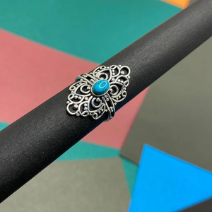 Anillo Ovalado Midi Azul Turquesa, Hecho a Mano, Plata de Ley 925, Joyería Bohemia para Mujer, Regalo de Piedra Natal de Diciembre - Product Image 1