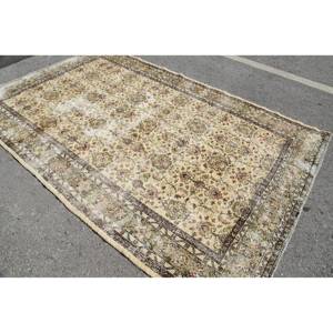 Alfombra turca vintage clásica, color beige, marrón, 6,2x9,7 pies, diseño de retazos, piel de conejo de imitación, látex, rectángulo, pasillo para cabecera, 4m de ancho - Product Image 4