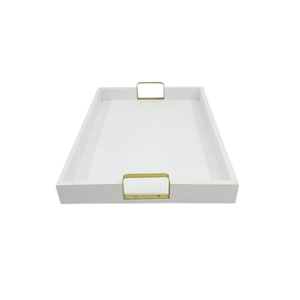 Ustensiles de cuisine Plateau de service rectangulaire en métal de couleur blanche avec support doré Plateau de service pour la maison et le mariage - Product Image 1