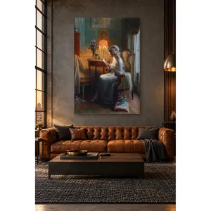 Fida Enjolras, femme lisant une lettre à la lumière d'une lampe, impression sur toile - Product Image 5