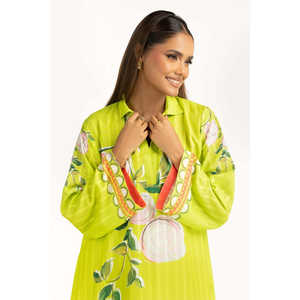 Caftán Verde para Mujer con Estampado Dobby y Silueta Recta con Estampado Floral - Product Image 2