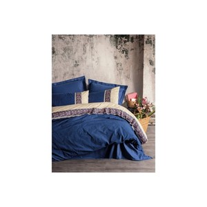 Juego de Funda Nórdica Doble de Algodón Cotton Box Folk Ark, Lujoso Satén Azul Marino con Patrón Floral Tejido, Tamaños King y Twin para Ropa de Cama del Hogar - Product Image 1