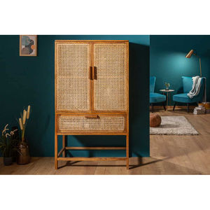 Armoire en bois de manguier en rotin Unité de stockage en bois d'acacia indien Meubles rustiques faits à la main OEM/ODM Exportateur Conception personnalisée - Product Image 1