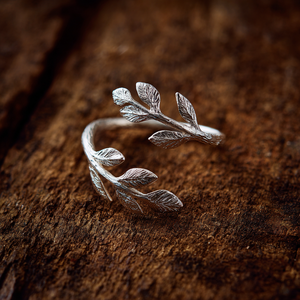 Bague ouverte ajustable en argent sterling 925, design inspiré de la nature, branche d'arbre, feuille - Product Image 2