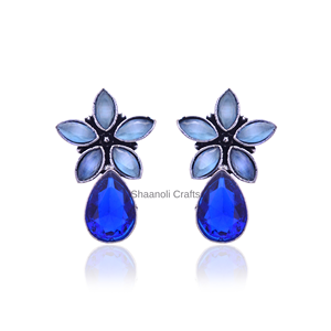 Pendientes de tuerca con diseño de flores a la moda para mujeres y niñas, novedad de 2024, pendientes de Color azul cielo para boda, ropa Haldi Mehndi - Product Image 2