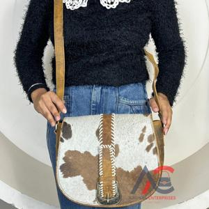 New Cowhide Leather <b>Crossbody</b> Handbags for Women Unique Pattern <b>Travel</b> Shoulder Purse with Buckle Whipstitch Vintage Saddle <b>Bags</b> - Product Image 1