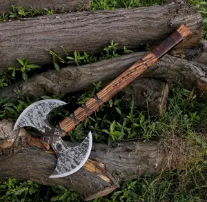 プレミアム品質OBMODM OEMダブルエッジひげを生やした斧ビルダーの手斧木製ハンドル木材を切断するための大きな刃の斧MT-HA-0058