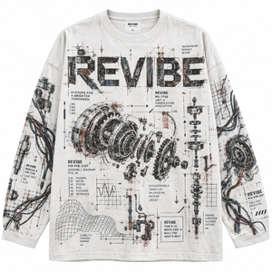 T-shirt à manches longues surdimensionné personnalisé avec motif mécanique vieilli, en coton épais, imprimé DTG, coupe carrée, OEM, marque privée - Product Image 3