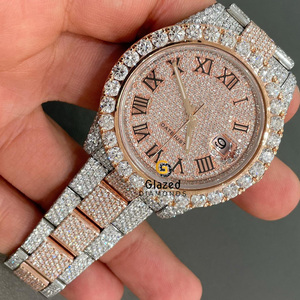 Reloj de pulsera automático de acero inoxidable Hip Hop unisex con ventana de esfera de cristal analógico de diamantes de moissanita de corte brillante - Product Image 2