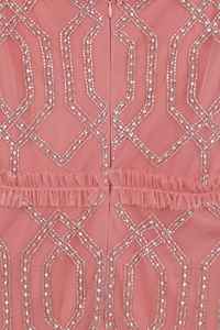 Élégant robe de cocktail vintage demi-longueur col rond en poly maille haute perlée motif brodé de paillettes cristal fête formelle décontracté - Product Image 2