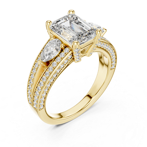 Anillo de Diamantes para Mujer en Oro Amarillo de 14K - Diamantes de Corte Esmeralda, Pera y Redondo |   Anillo de Aniversario |   Diamante Cultivado Nuevo - Product Image 4