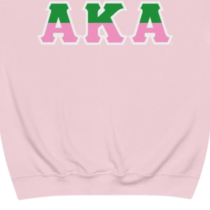   Sudadera de cuello redondo bicolor con letras, rosa claro con letras griegas en verde rosa, jersey de forro polar para hermandad - Product Image 5