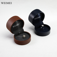 Boîte à bijoux en cuir ronde avec logo personnalisé WEIMEI, boîte à bijoux lumineuse, emballage pour bague, pendentif, cadeau, boîte de rangement pour bijoux