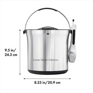 Seau à glace de table en acier galvanisé antique grande forme avec manche en bois et pelle Seau à vin au look admirable poli brillant - Product Image 3