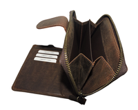 Cartera de Cuero Genuino Hecha a Mano para Mujer, Estilo Vintage, Diseño Trifold, Cierre de Cremallera, Bloqueo RFID, Forro de Satén Duradero, Personalizada