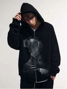 Sudadera con capucha y cremallera completa personalizada para hombre al por mayor de fábrica con diseño vintage serigrafía servicio OEM disponible - Product Image 3