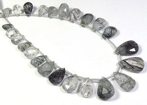 ลูกปัดลูกแพร์ briolette เหลี่ยมเพชรพลอยควอตซ์สีดำรูไทล์8-17มม. 8เส้นเข็มควอทซ์อัญมณีหลวม - Product Image 3