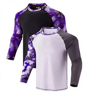 <b>Mens</b> Long Sleeve Rash Guard <b>Shirt</b> Tropical Print Quick Dry Anti UV Polyester <b>Compression</b> Sport Top Custom Logo Sublimation Print - Product Image 3