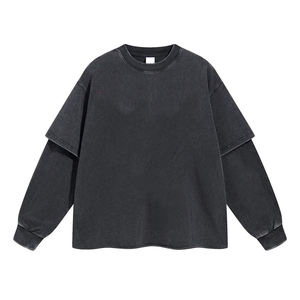 เสื้อยืดแขนยาวผ้าฝ้ายแท้ 100% สไตล์วินเทจสองชั้นสำหรับผู้ชาย ทรงโอเวอร์ไซส์ ดีไซน์เรียบง่าย หนานุ่ม ไม่เป็นขุย - Product Image 2