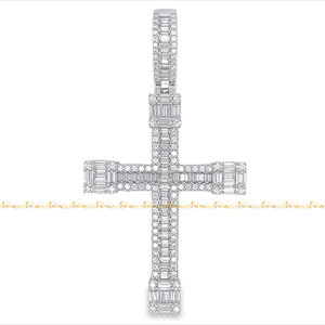 Unique Jesus <b>Cross</b> <b>Pendant</b> Made in 925 <b>Sterling</b> <b>Silver</b> and Round and Baguette Cut Moissanite Diamonds in Hip Hop Style - Product Image 4