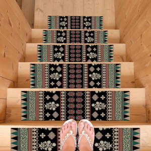 Alfombra Vibrante con Estampado de Escalones: Moderna con Acentos Florales Bohemios, Alfombra de Escalones - Product Image 1