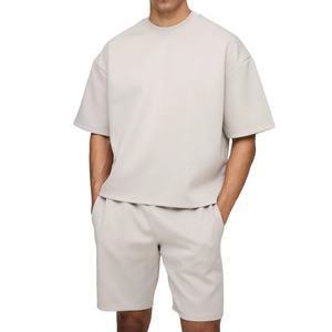 Conjunto de dos piezas para hombre de calidad Premium 2025, ropa de calle, Boxy Cropped 100% algodón, conjuntos de camiseta y pantalones cortos de gran tamaño para hombre - Product Image 1